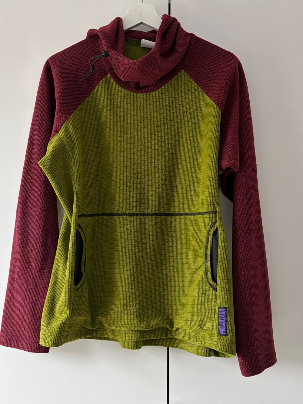 Melanzana Lime Green and Burgundy Waffle Pullover